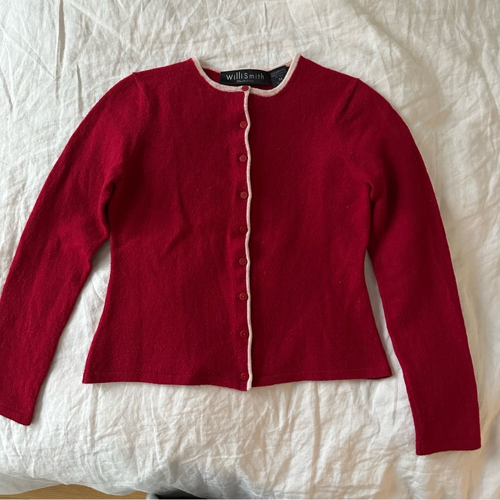 Vintage Red Merino Wool Cardigan